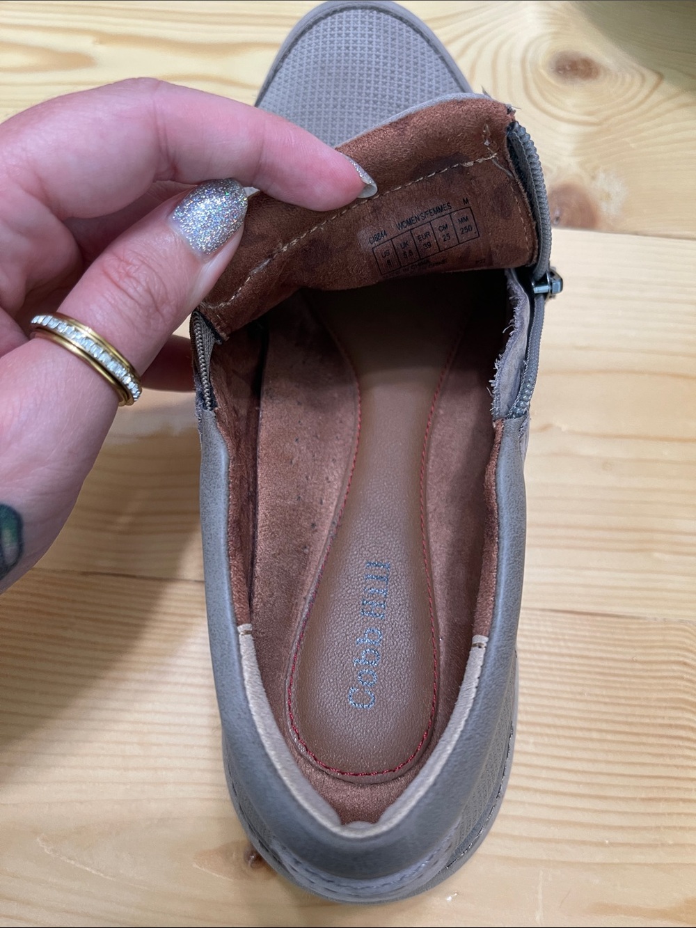 Cobb Hill Skylar Zip Slip-On Sneaker Taupe Suede Mesh Comfort Flat Size 8 - Picture 7 of 16